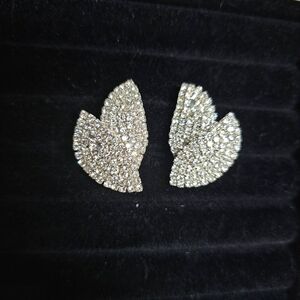 Vintage Formal Leaf Earrings Covered In Rhinestones